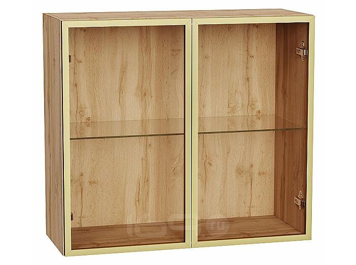 Шкаф верхний с 2-мя остекленными дверцами Золотой/Дуб Вотан Полки Стекло 716*800*322