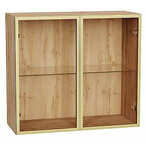 Шкаф верхний с 2-мя остекленными дверцами Золотой/Дуб Вотан Полки Стекло 716*800*322