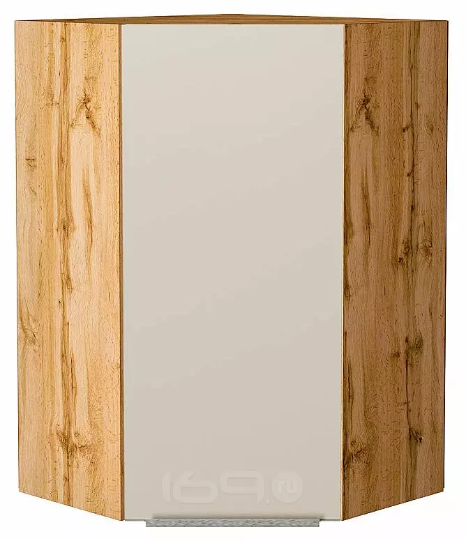Шкаф верхний угловой Фьюжн Cream Silk/Дуб Вотан 920*600*600