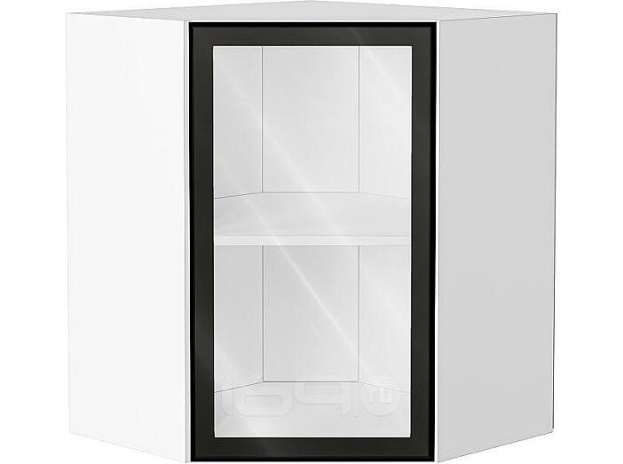 Шкаф верхний угловой остекленный Эйр Black Silk/Белый 716*600*600
