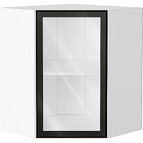 Шкаф верхний угловой остекленный Эйр Black Silk/Белый 716*600*600