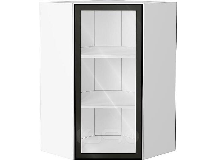 Шкаф верхний угловой остекленный Эйр Black Silk/Белый 920*600*600