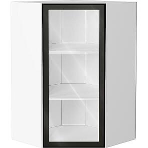 Шкаф верхний угловой остекленный Эйр Black Silk/Белый 920*600*600