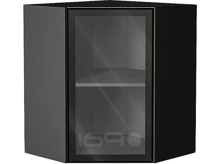 Шкаф верхний угловой остекленный Эйр Black Silk/Graphite 716*600*600