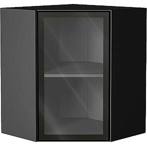 Шкаф верхний угловой остекленный Эйр Black Silk/Graphite 716*600*600