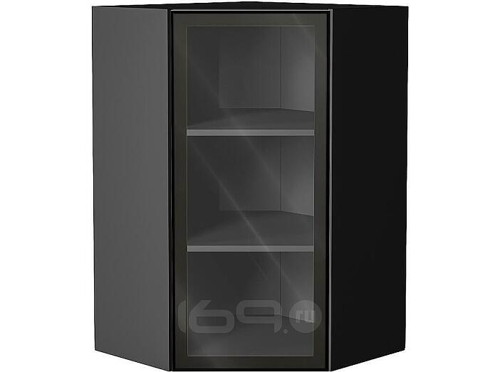 Шкаф верхний угловой остекленный Эйр Black Silk/Graphite 920*600*600