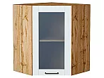 Шкаф верхний угловой остекленный Флэт Плюс White In 2S/Дуб Вотан 716*600*600