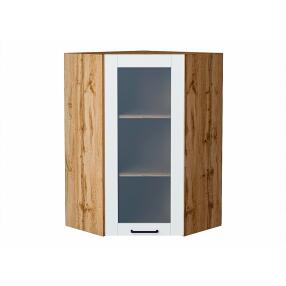 Шкаф верхний угловой остекленный Флэт Плюс White In 2S/Дуб Вотан 920*600*600