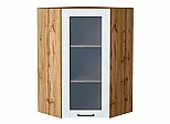 Шкаф верхний угловой остекленный Флэт Плюс White In 2S/Дуб Вотан 920*600*600