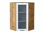 Шкаф верхний угловой остекленный Флэт Плюс White In 2S/Дуб Вотан 920*600*600
