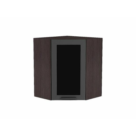 Шкаф верхний угловой остекленный Глетчер Маренго Силк Graphite 716*600*600