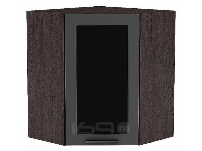 Шкаф верхний угловой остекленный Глетчер Маренго Силк Graphite 716*600*600