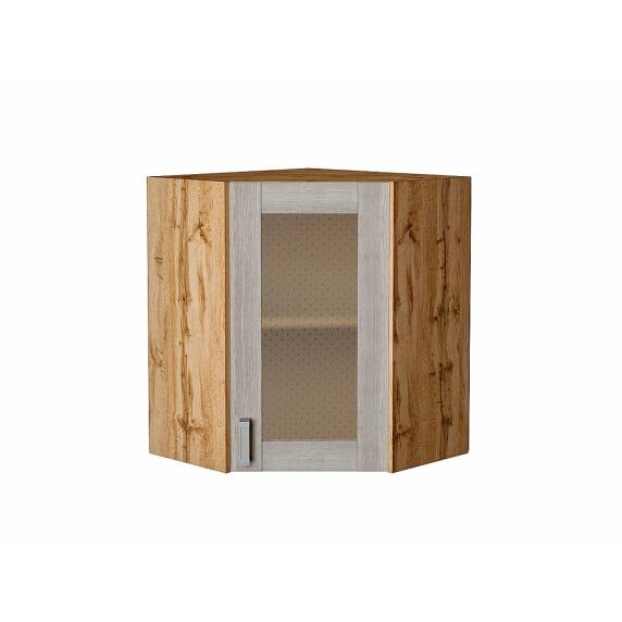 Шкаф верхний угловой остекленный Лофт Cappuccino Veralinga Дуб Вотан 716*600*600