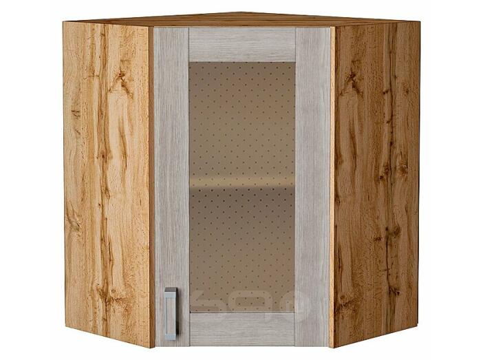 Шкаф верхний угловой остекленный Лофт Cappuccino Veralinga Дуб Вотан 716*600*600