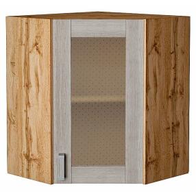 Шкаф верхний угловой остекленный Лофт Cappuccino Veralinga Дуб Вотан 716*600*600
