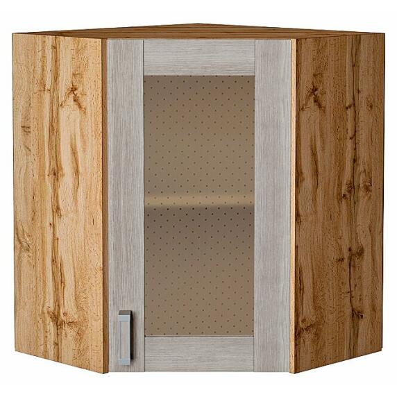 Шкаф верхний угловой остекленный Лофт Cappuccino Veralinga Дуб Вотан 716*600*600