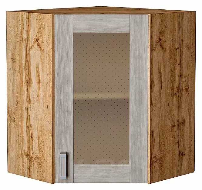 Шкаф верхний угловой остекленный Лофт Cappuccino Veralinga Дуб Вотан 716*600*600