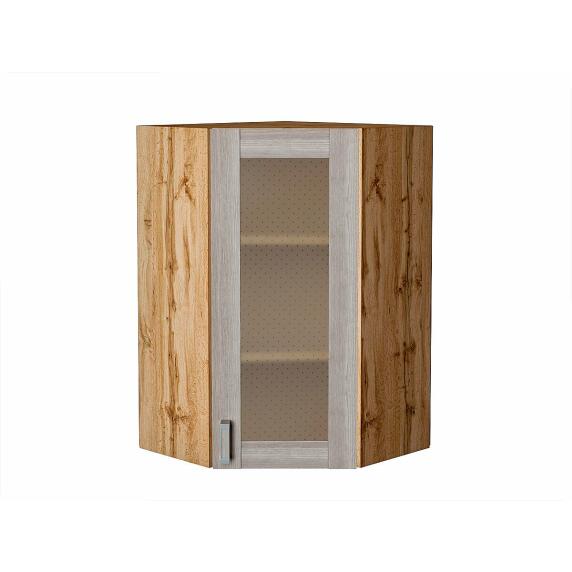 Шкаф верхний угловой остекленный Лофт Cappuccino Veralinga Дуб Вотан 920*600*600