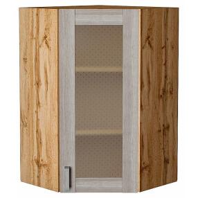 Шкаф верхний угловой остекленный Лофт Cappuccino Veralinga Дуб Вотан 920*600*600