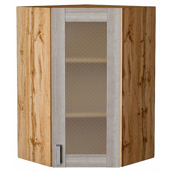 Шкаф верхний угловой остекленный Лофт Cappuccino Veralinga Дуб Вотан 920*600*600