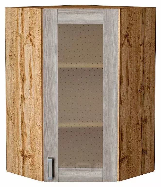 Шкаф верхний угловой остекленный Лофт Cappuccino Veralinga Дуб Вотан 920*600*600