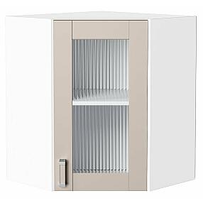 Шкаф верхний угловой остекленный Лофт Cream Silk/Белый 716*600*600