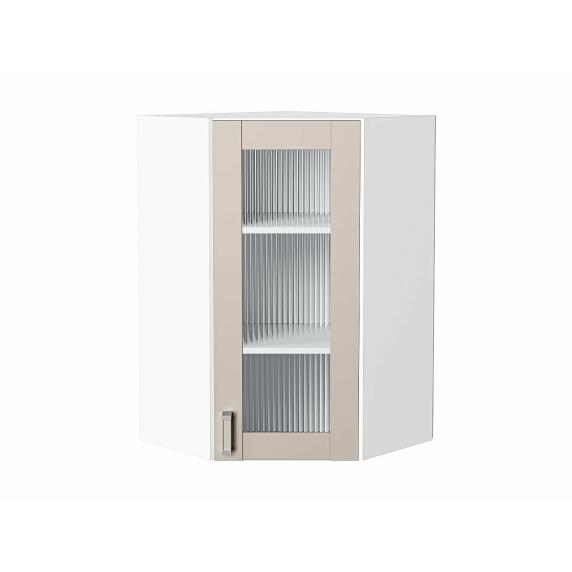 Шкаф верхний угловой остекленный Лофт Cream Silk/Белый 920*600*600