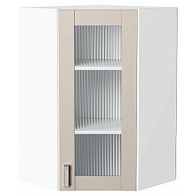 Шкаф верхний угловой остекленный Лофт Cream Silk/Белый 920*600*600