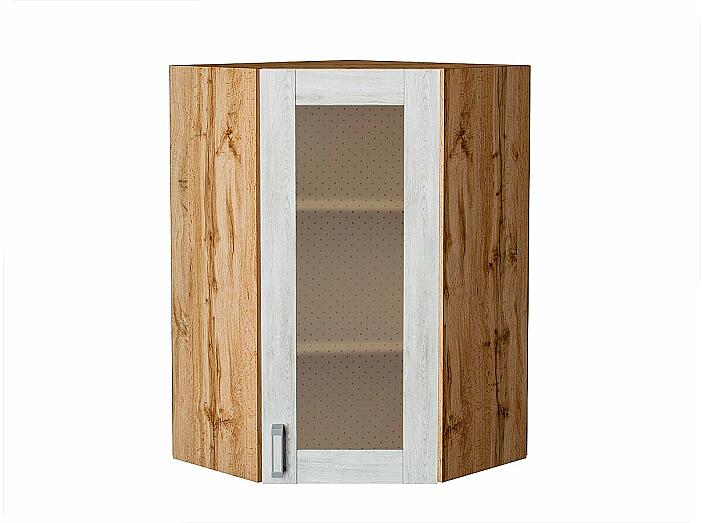Шкаф верхний угловой остекленный Лофт Nordic Oak Дуб Вотан 920*600*600
