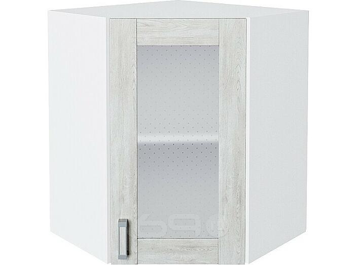 Шкаф верхний угловой остекленный Лофт Nordic Oak/Белый 716*600*600