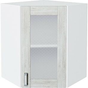 Шкаф верхний угловой остекленный Лофт Nordic Oak/Белый 716*600*600
