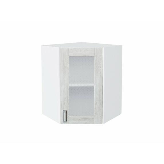 Шкаф верхний угловой остекленный Лофт Nordic Oak/Белый 716*600*600