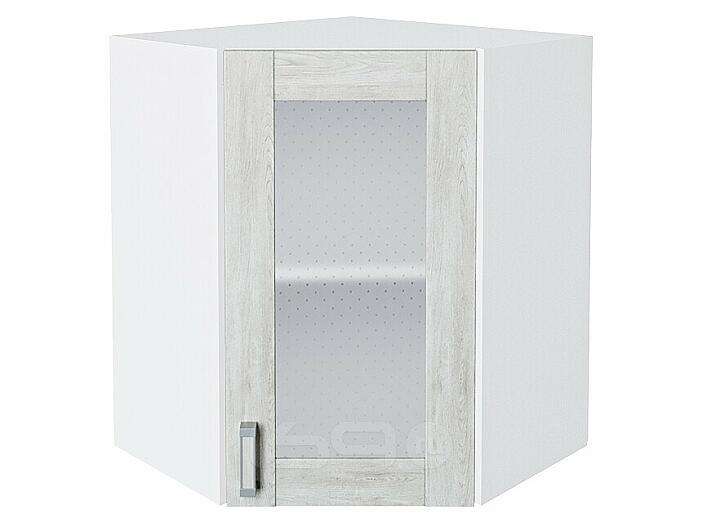 Шкаф верхний угловой остекленный Лофт Nordic Oak/Белый 716*600*600