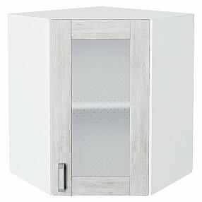 Шкаф верхний угловой остекленный Лофт Nordic Oak/Белый 716*600*600