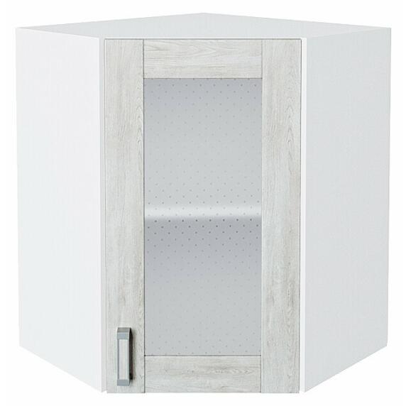 Шкаф верхний угловой остекленный Лофт Nordic Oak/Белый 716*600*600
