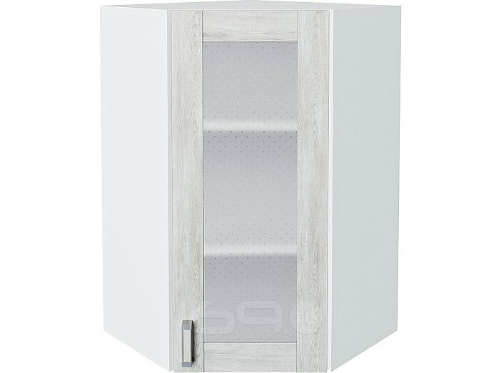 Шкаф верхний угловой остекленный Лофт Nordic Oak/Белый 920*600*600