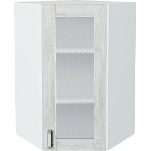 Шкаф верхний угловой остекленный Лофт Nordic Oak/Белый 920*600*600