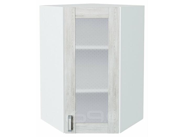 Шкаф верхний угловой остекленный Лофт Nordic Oak/Белый 920*600*600