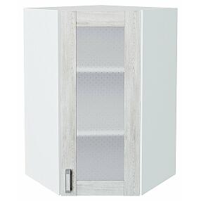 Шкаф верхний угловой остекленный Лофт Nordic Oak/Белый 920*600*600