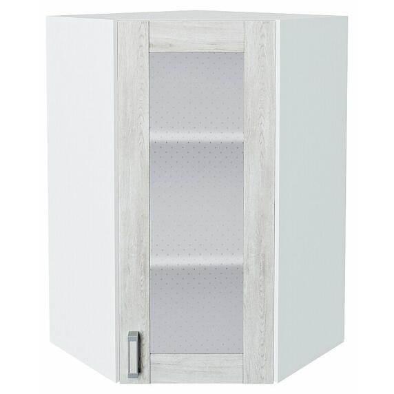 Шкаф верхний угловой остекленный Лофт Nordic Oak/Белый 920*600*600