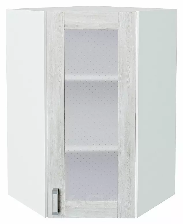 Шкаф верхний угловой остекленный Лофт Nordic Oak/Белый 920*600*600