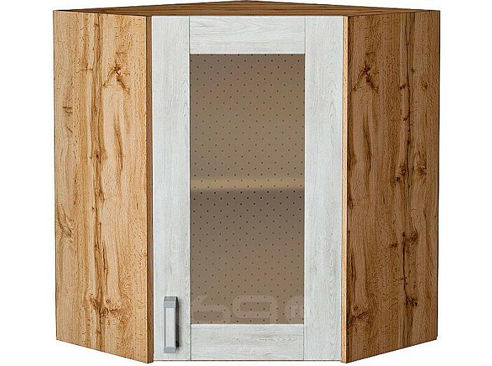 Шкаф верхний угловой остекленный Лофт Nordic Oak/Дуб Вотан 716*600*600