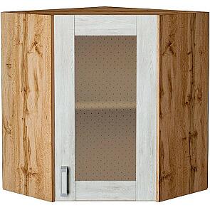 Шкаф верхний угловой остекленный Лофт Nordic Oak/Дуб Вотан 716*600*600