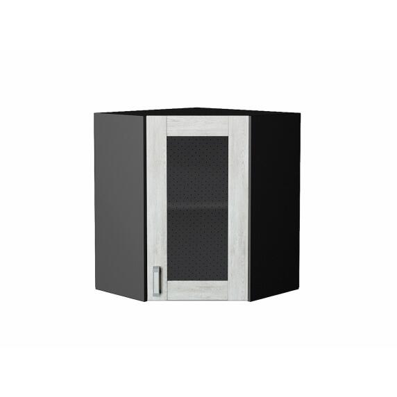 Шкаф верхний угловой остекленный Лофт Nordic Oak/Graphite 716*600*600