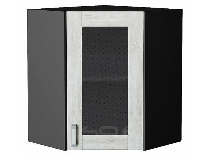 Шкаф верхний угловой остекленный Лофт Nordic Oak/Graphite 716*600*600