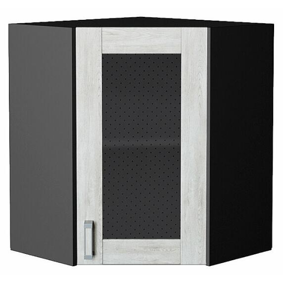Шкаф верхний угловой остекленный Лофт Nordic Oak/Graphite 716*600*600