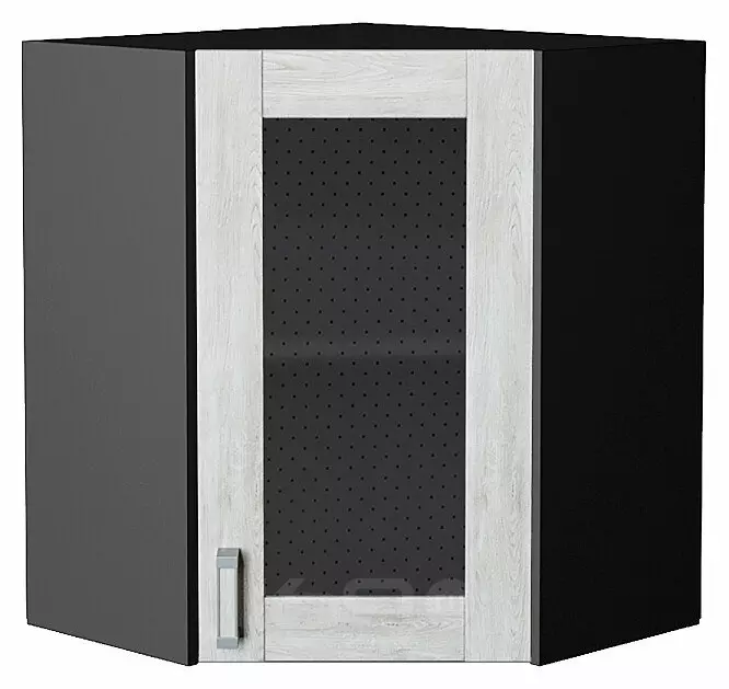 Шкаф верхний угловой остекленный Лофт Nordic Oak/Graphite 716*600*600