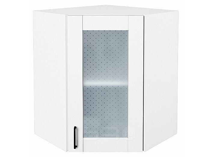 Шкаф верхний угловой остекленный Лофт Super White Белый 716*600*600