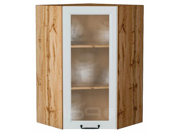 Шкаф верхний угловой остекленный Ницца Blanco/Дуб Вотан 920*600*600