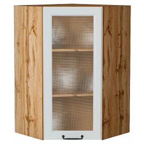 Шкаф верхний угловой остекленный Ницца Blanco/Дуб Вотан 920*600*600